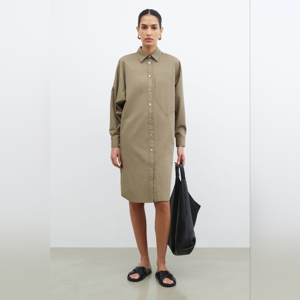 Marcella | Long Sleeve Khaki Shirt Dress